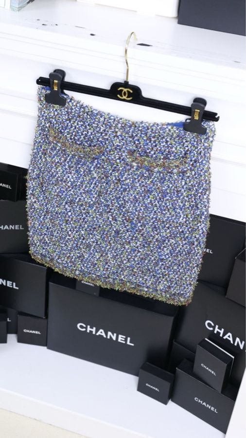 Chanel 15年蓝绿粗花呢半裙-5