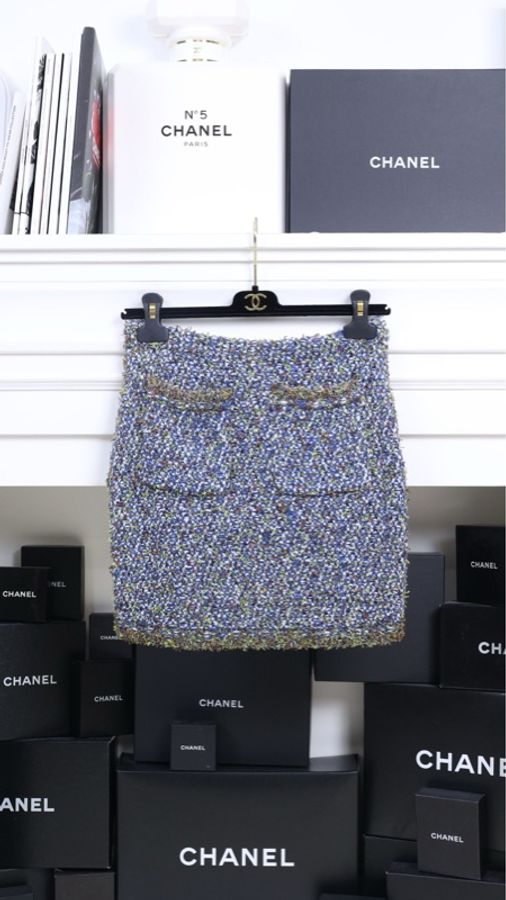 Chanel 15年蓝绿粗花呢半裙-7
