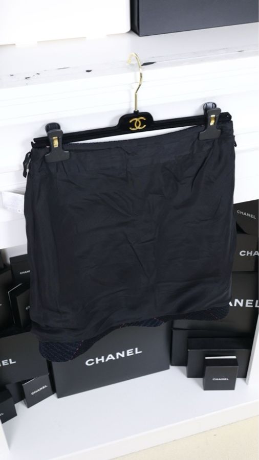 Chanel 07年度假系列秀款深蓝色红白滚边外套马甲半裙套装-13