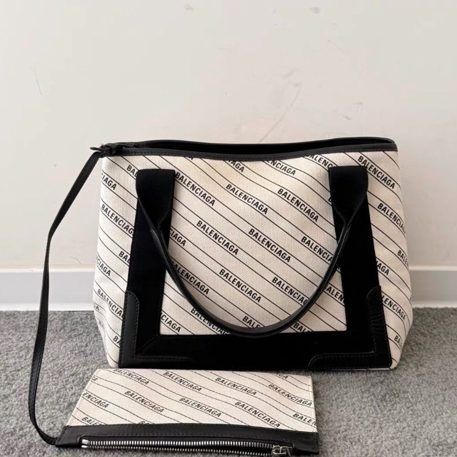 balenciaga navy cabas 沙灘子母包手提肩背斜背包 黑白配色 30*20*9cm 99新配件子袋 塵袋-1