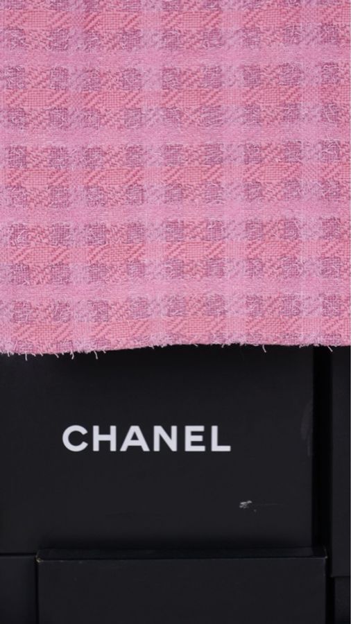 Chanel 24P粉色格纹斜纹软呢两口袋半裙-9