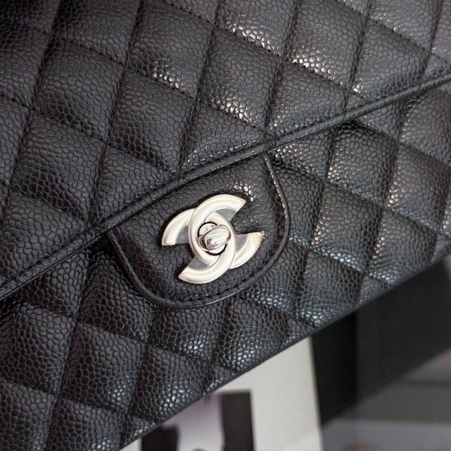 CHANEL 經典口蓋包 CF23 - 粒面牛皮黑銀-5