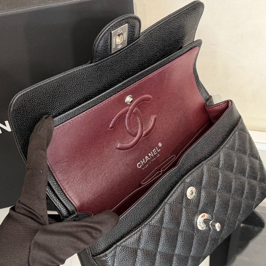 CHANEL 經典口蓋包 CF23 - 粒面牛皮黑銀-7
