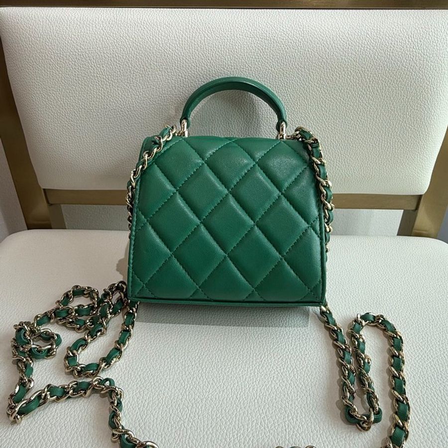 Chanel 綠色mini手柄鏡子款 肩背斜背包 芯片款 11*10 98新配件塵袋-9