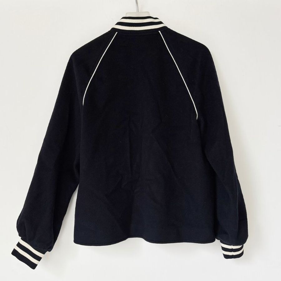 ::CELINE:: Triomphe Teddy Jacket 深藍色羊毛白色飾邊球外套 夾克34號-1