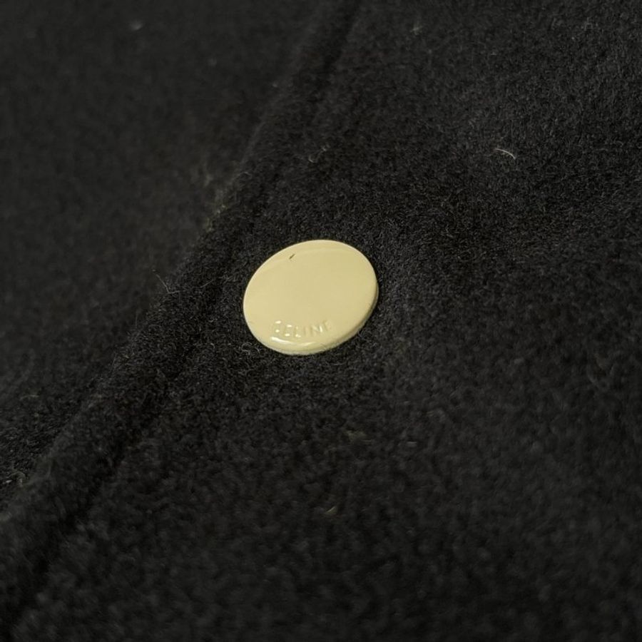 ::CELINE:: Triomphe Teddy Jacket 深藍色羊毛白色飾邊球外套 夾克34號-3