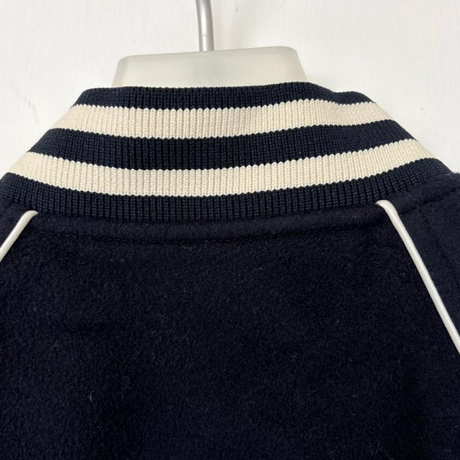 ::CELINE:: Triomphe Teddy Jacket 深藍色羊毛白色飾邊球外套 夾克34號-8