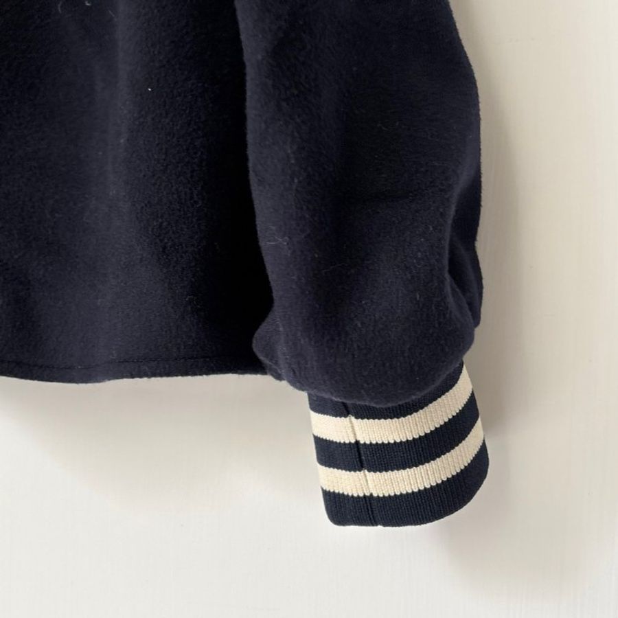 ::CELINE:: Triomphe Teddy Jacket 深藍色羊毛白色飾邊球外套 夾克34號-9