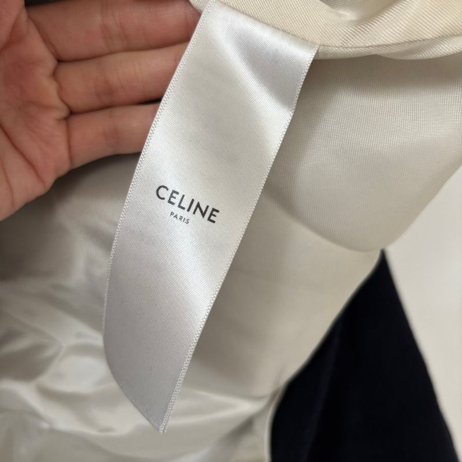 ::CELINE:: Triomphe Teddy Jacket 深藍色羊毛白色飾邊球外套 夾克34號-11
