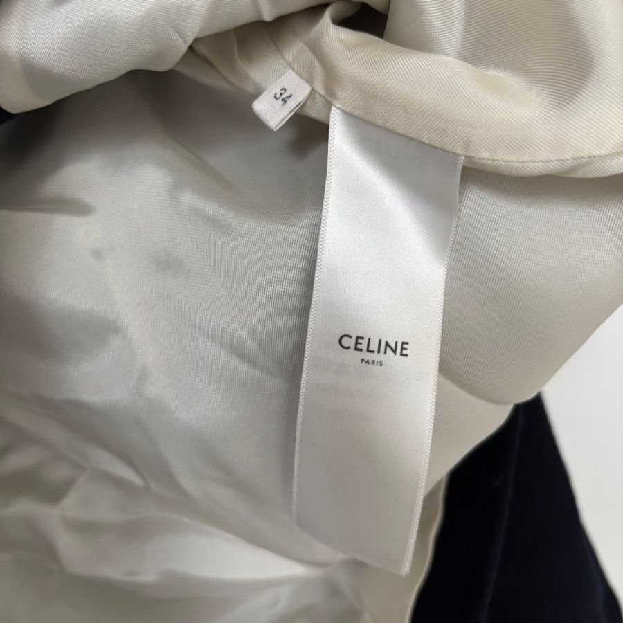 ::CELINE:: Triomphe Teddy Jacket 深藍色羊毛白色飾邊球外套 夾克34號-12