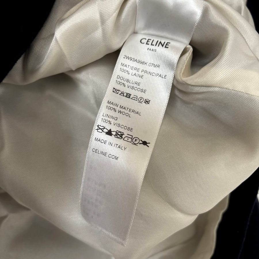 ::CELINE:: Triomphe Teddy Jacket 深藍色羊毛白色飾邊球外套 夾克34號-13