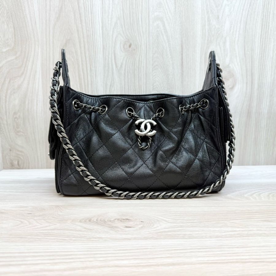 Chanel黑銀荔枝牛皮mini25bag/AS5631-1