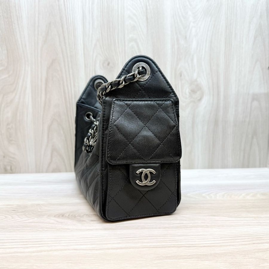 Chanel黑銀荔枝牛皮mini25bag/AS5631-3