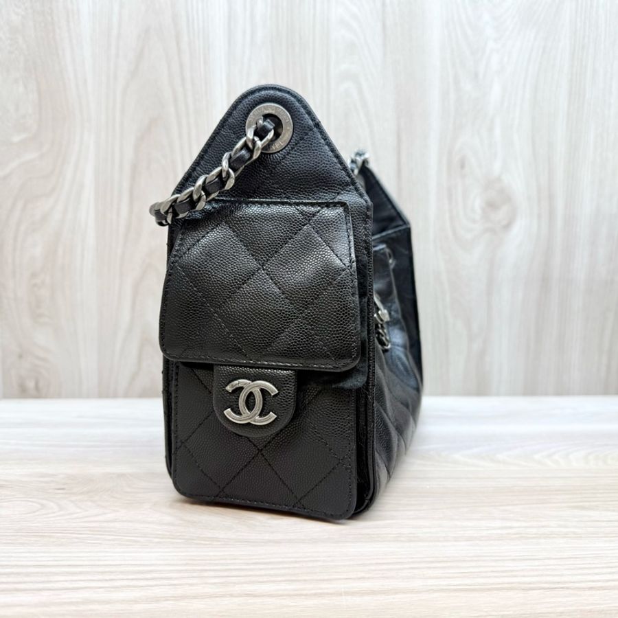Chanel黑銀荔枝牛皮mini25bag/AS5631-4