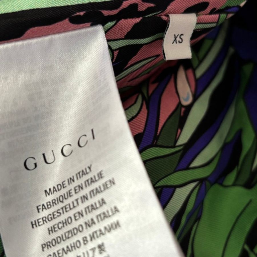 ::GUCCI:: 綠色網球拍紅色雙G刺繡粉色連帽外套 內裡叢林絲綢 XS-14