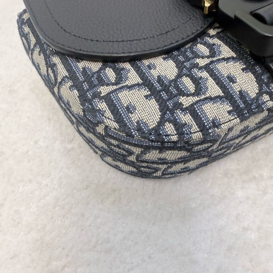 Dior藍色提花布saddle男郵差包-12