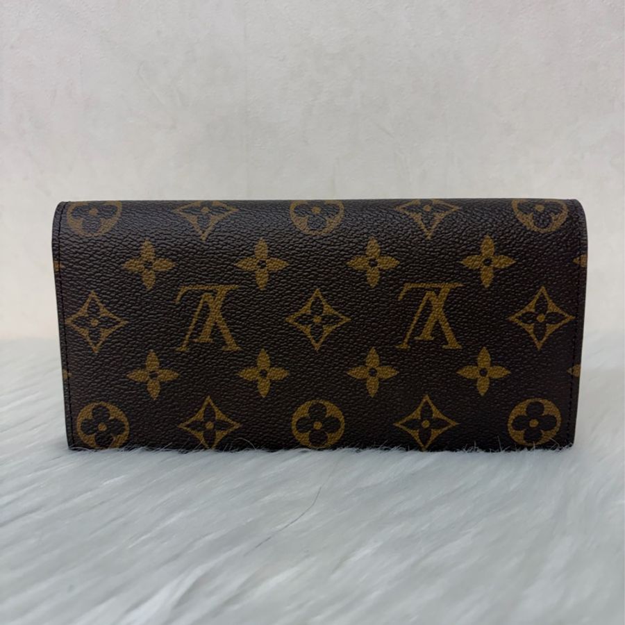 LV M60697 原花 金釦 紫皮 釦式 長夾  Emilie 錢包-2