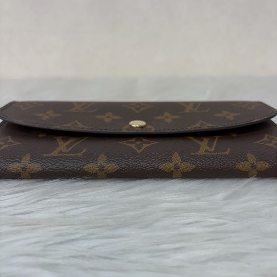 LV M60697 原花 金釦 紫皮 釦式 長夾  Emilie 錢包-4