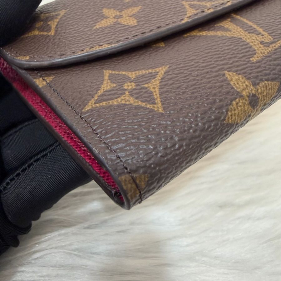 LV M60697 原花 金釦 紫皮 釦式 長夾  Emilie 錢包-5