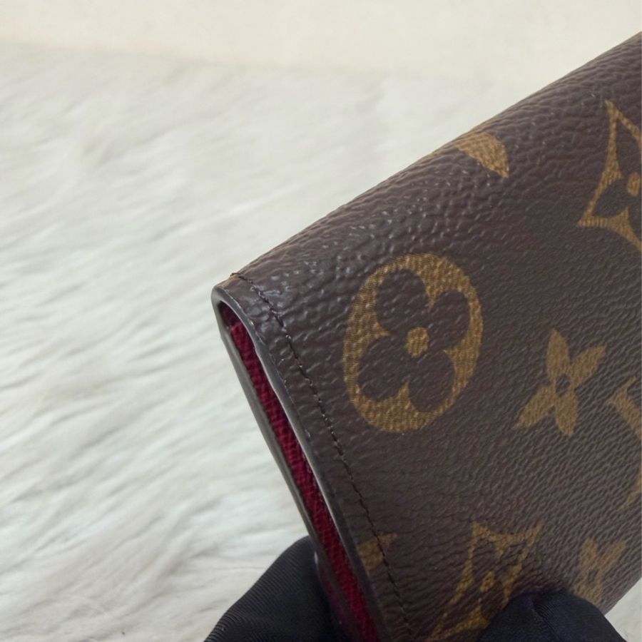 LV M60697 原花 金釦 紫皮 釦式 長夾  Emilie 錢包-7
