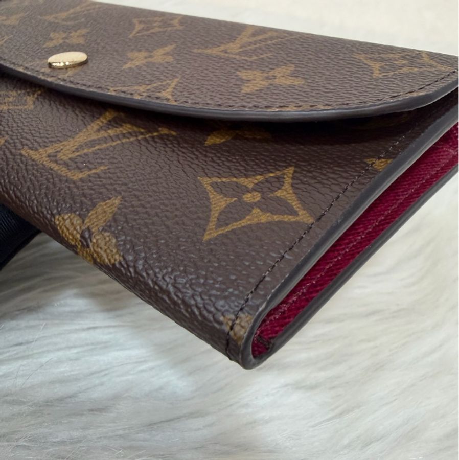 LV M60697 原花 金釦 紫皮 釦式 長夾  Emilie 錢包-8