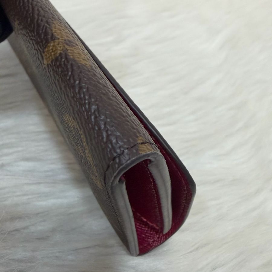 LV M60697 原花 金釦 紫皮 釦式 長夾  Emilie 錢包-9
