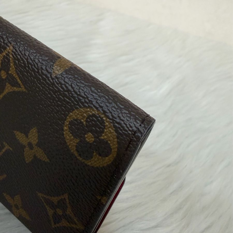 LV M60697 原花 金釦 紫皮 釦式 長夾  Emilie 錢包-10