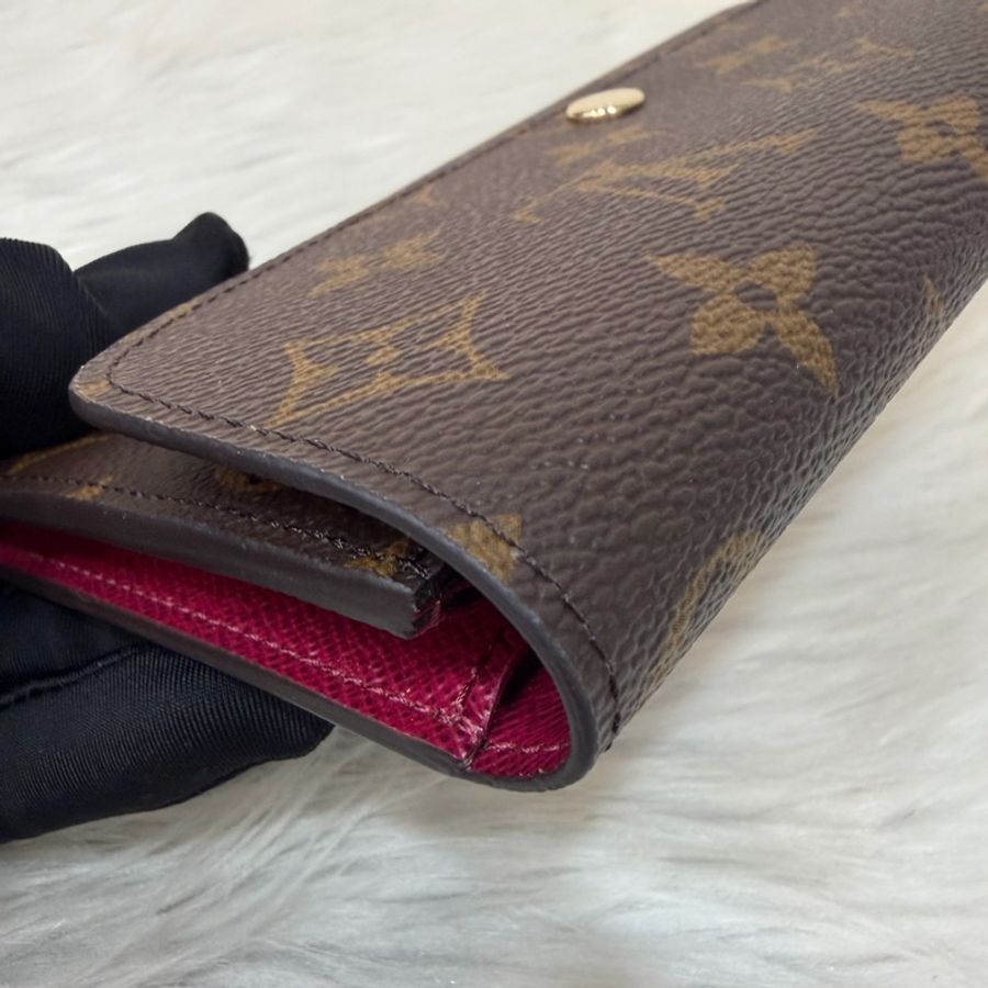 LV M60697 原花 金釦 紫皮 釦式 長夾  Emilie 錢包-11