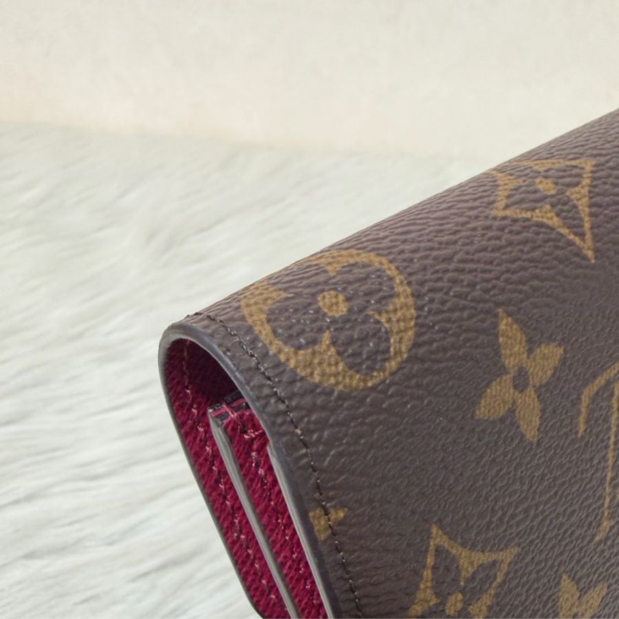 LV M60697 原花 金釦 紫皮 釦式 長夾  Emilie 錢包-13