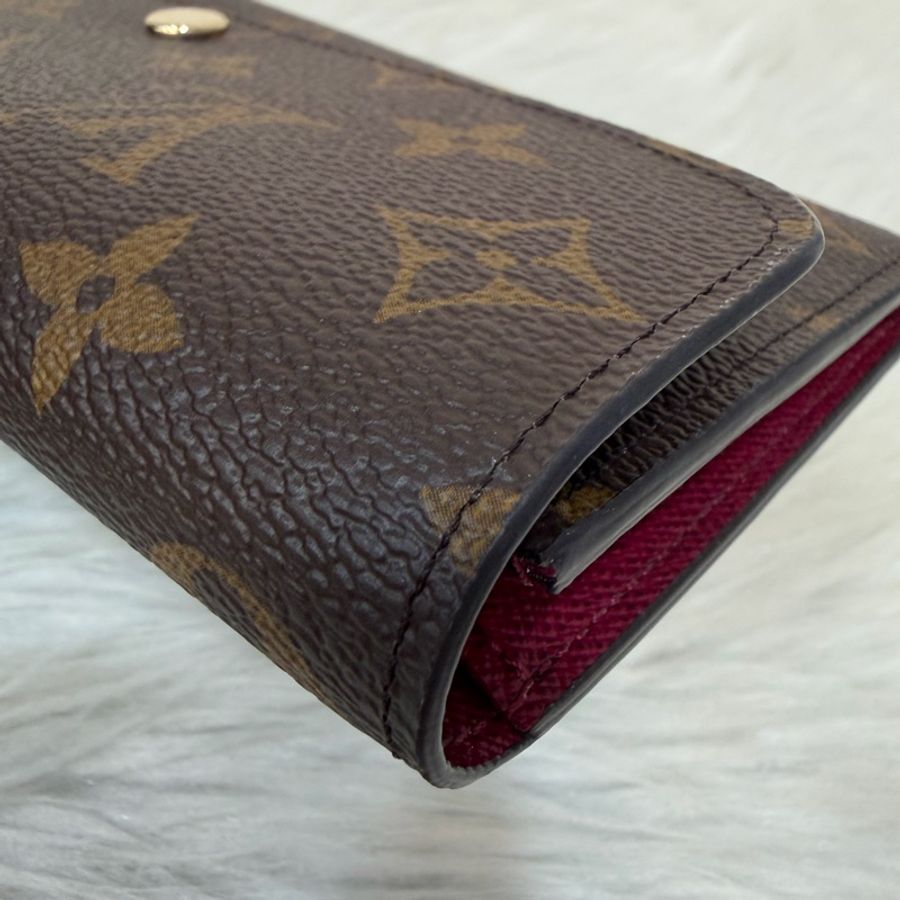 LV M60697 原花 金釦 紫皮 釦式 長夾  Emilie 錢包-14