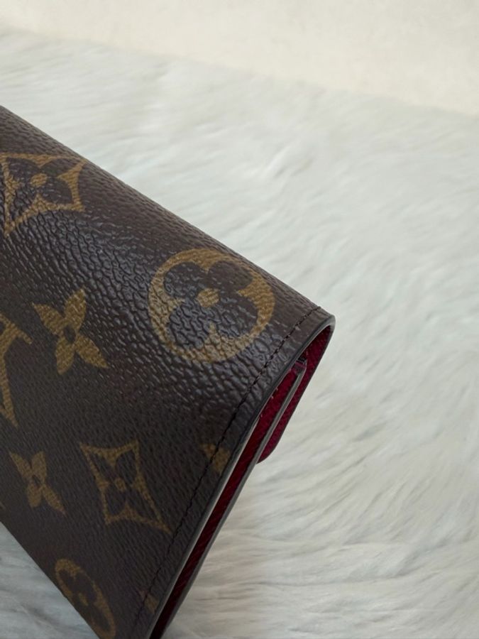 LV M60697 原花 金釦 紫皮 釦式 長夾  Emilie 錢包-16