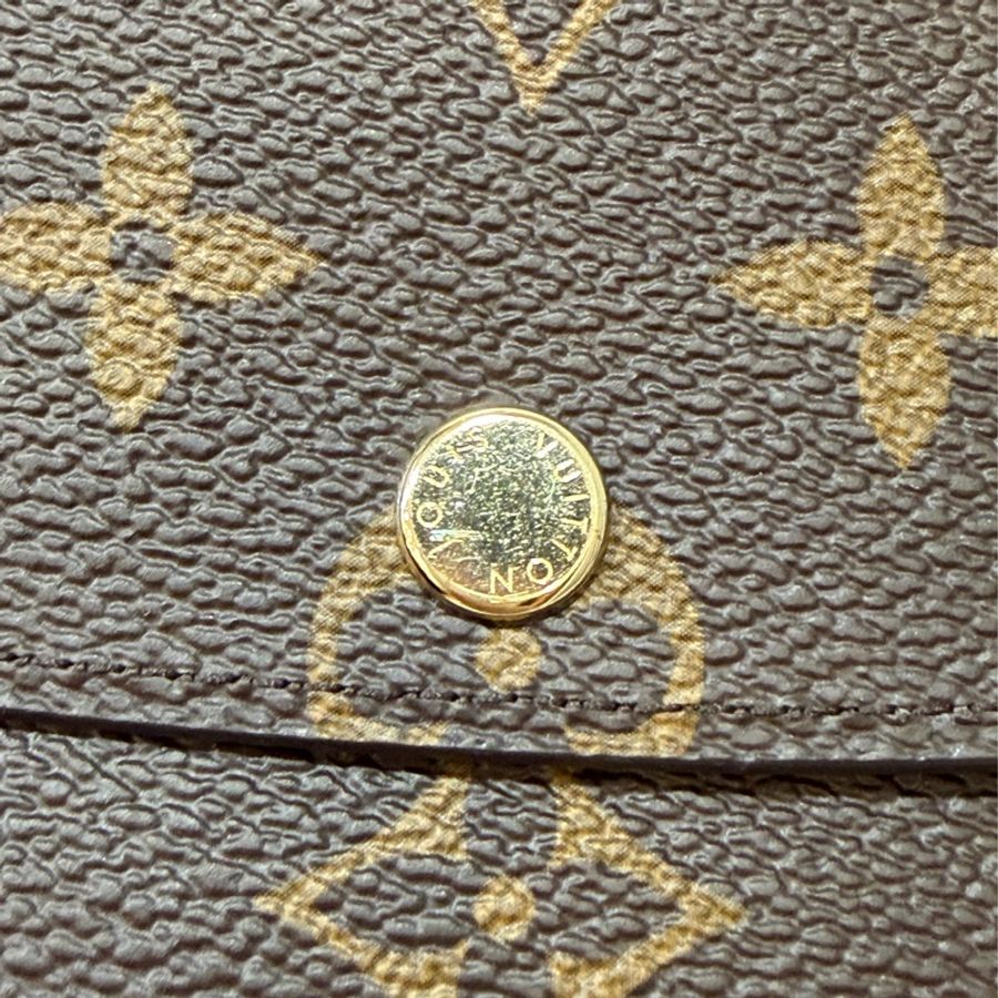 LV M60697 原花 金釦 紫皮 釦式 長夾  Emilie 錢包-19