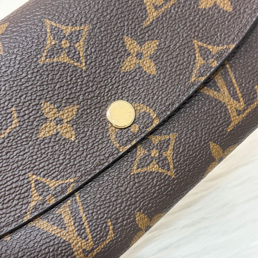 LV M60697 原花 金釦 紫皮 釦式 長夾  Emilie 錢包-20