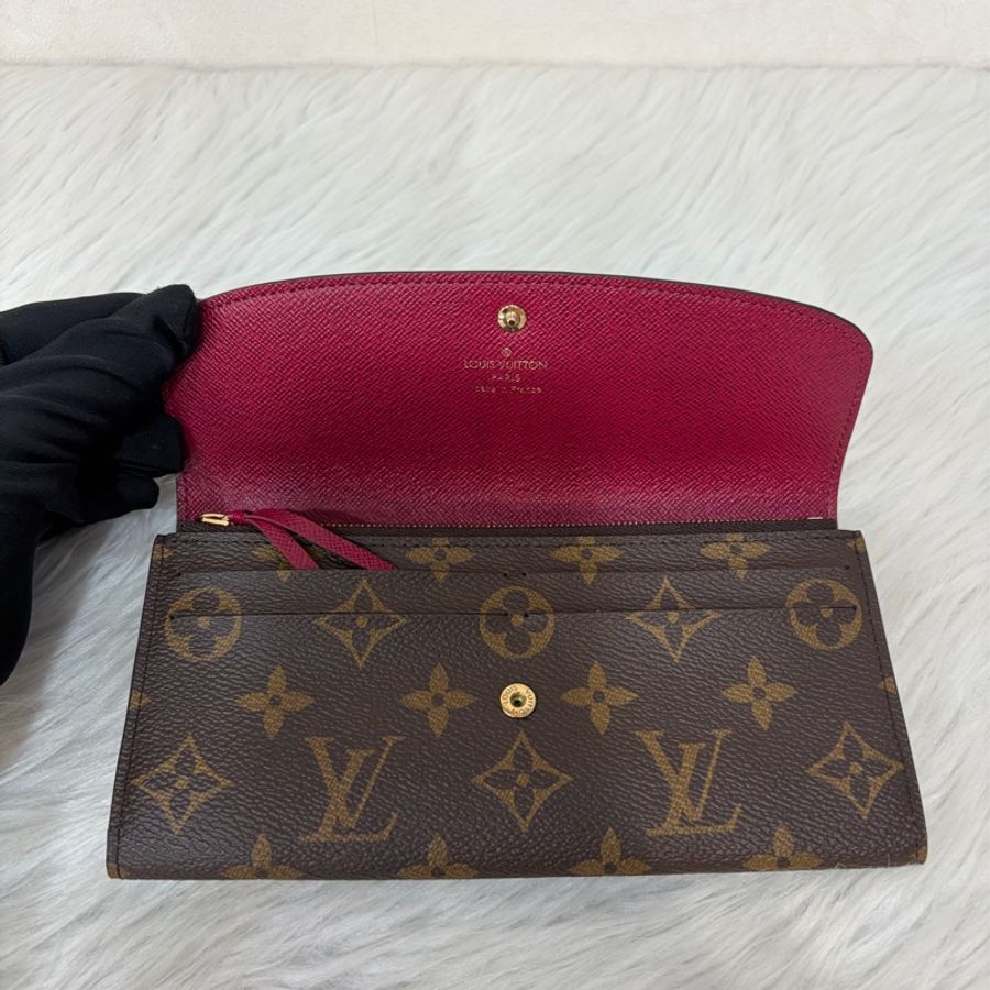 LV M60697 原花 金釦 紫皮 釦式 長夾  Emilie 錢包-21
