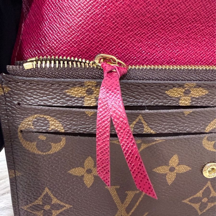 LV M60697 原花 金釦 紫皮 釦式 長夾  Emilie 錢包-25