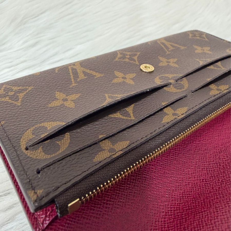 LV M60697 原花 金釦 紫皮 釦式 長夾  Emilie 錢包-29