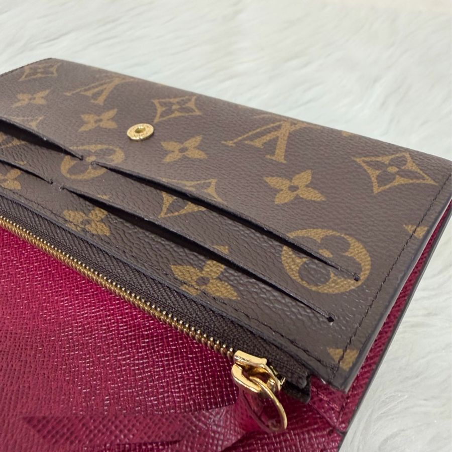LV M60697 原花 金釦 紫皮 釦式 長夾  Emilie 錢包-30