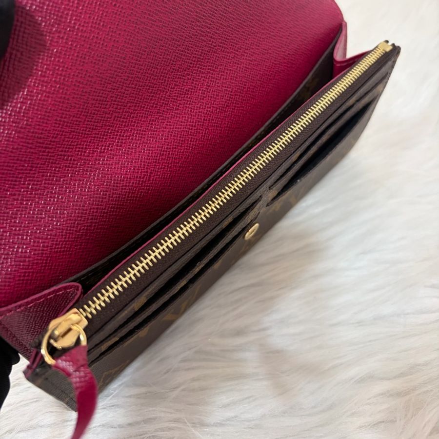 LV M60697 原花 金釦 紫皮 釦式 長夾  Emilie 錢包-31