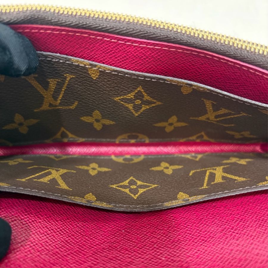 LV M60697 原花 金釦 紫皮 釦式 長夾  Emilie 錢包-34