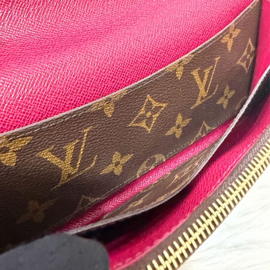 LV M60697 原花 金釦 紫皮 釦式 長夾  Emilie 錢包-38