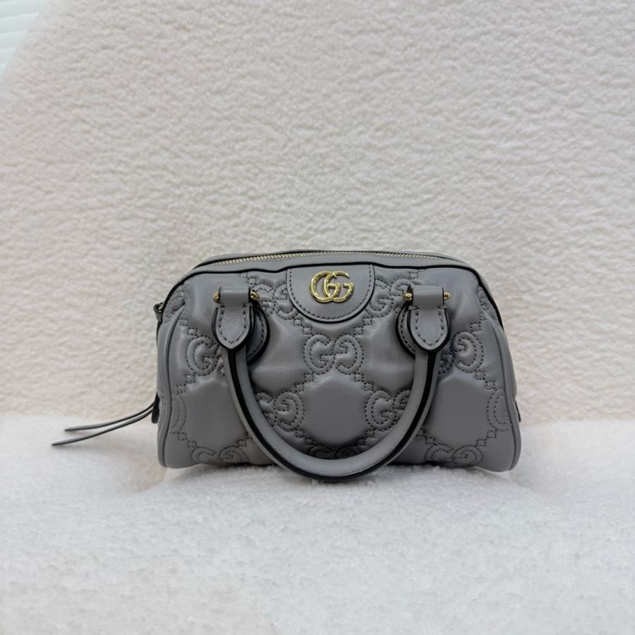Gucci大象灰牛皮壓紋GG波士頓手提斜背包-9