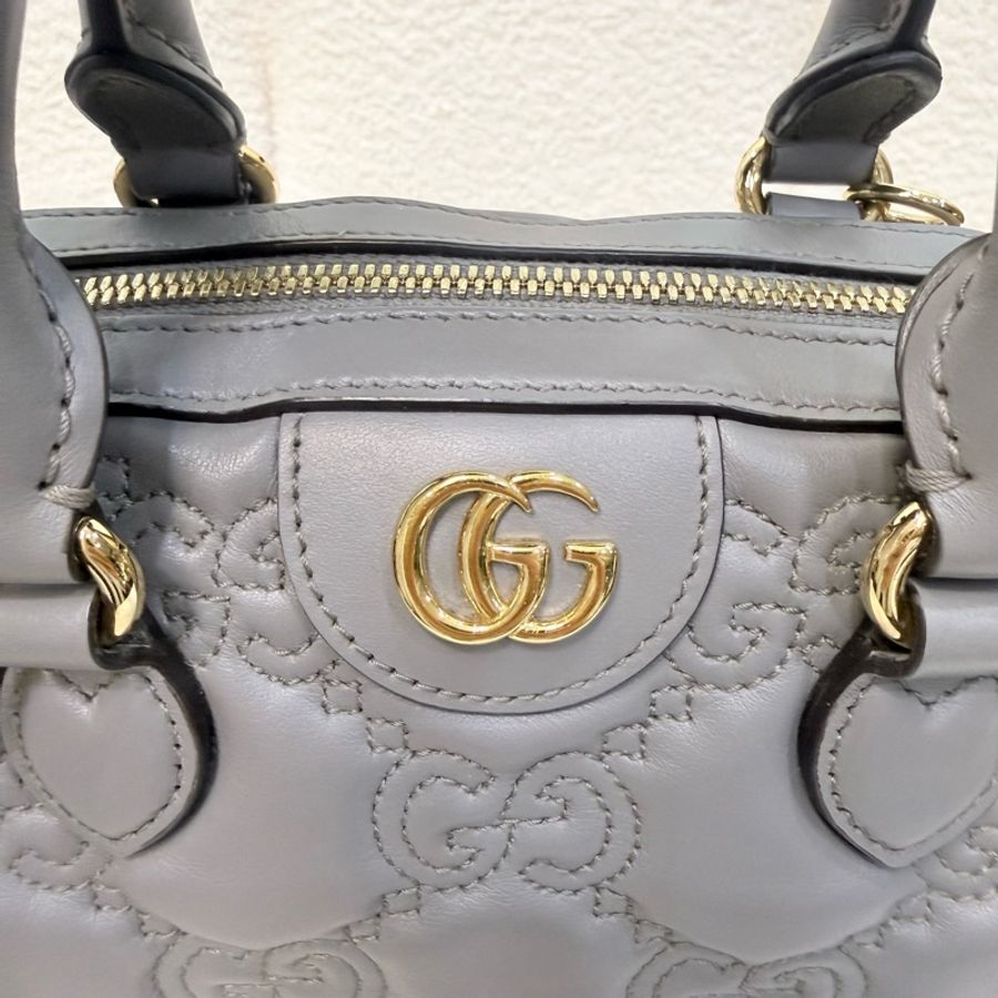 Gucci大象灰牛皮壓紋GG波士頓手提斜背包-20