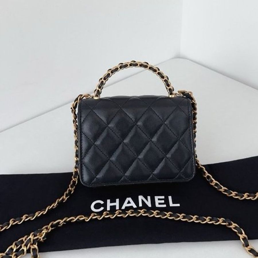 芯片款 香奈兒/Chanel Kelly Mini黑金手柄 菱格紋皮穿鏈 手提斜背包-1