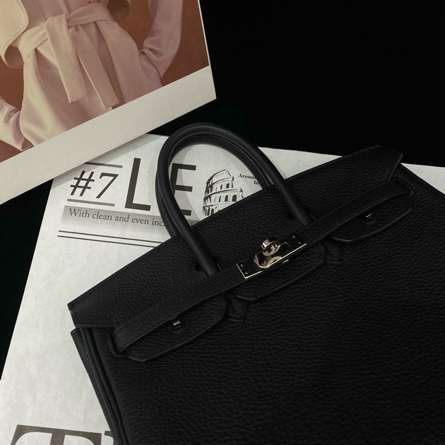 愛馬仕/Hermes Birkin25 手提包 黑銀 Togo皮-6