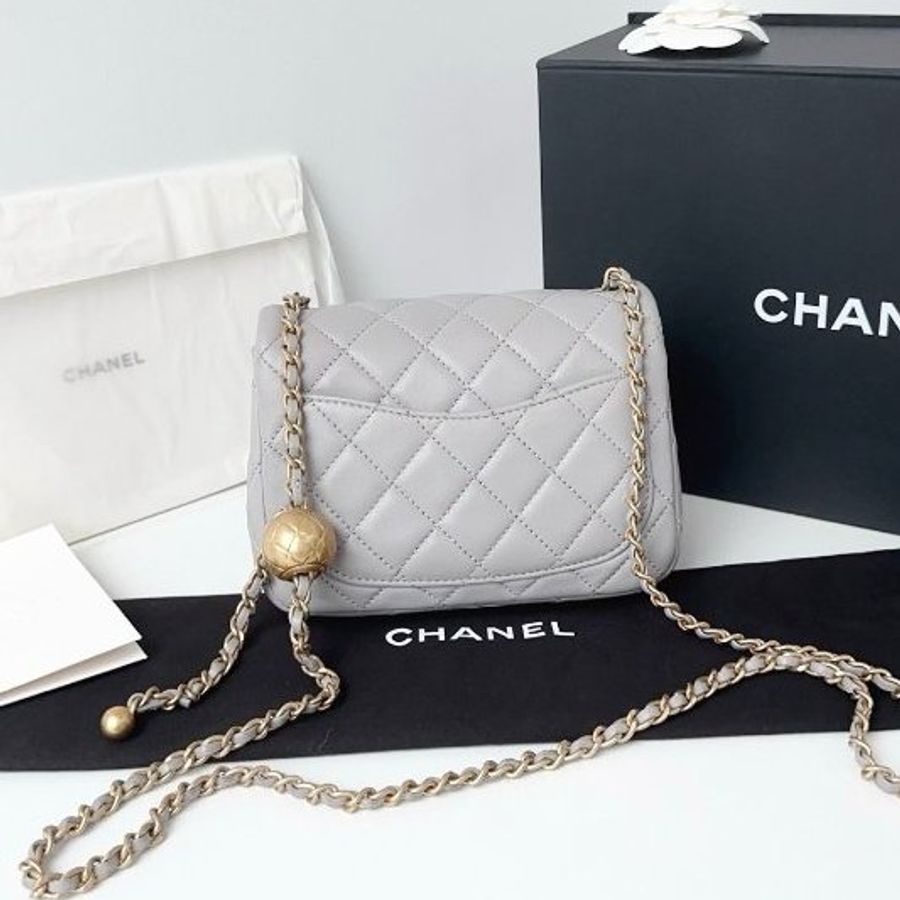 芯片款 香奈兒/Chanel CF灰色金球方胖子鏈條包-1