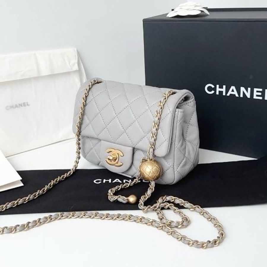 芯片款 香奈兒/Chanel CF灰色金球方胖子鏈條包-2