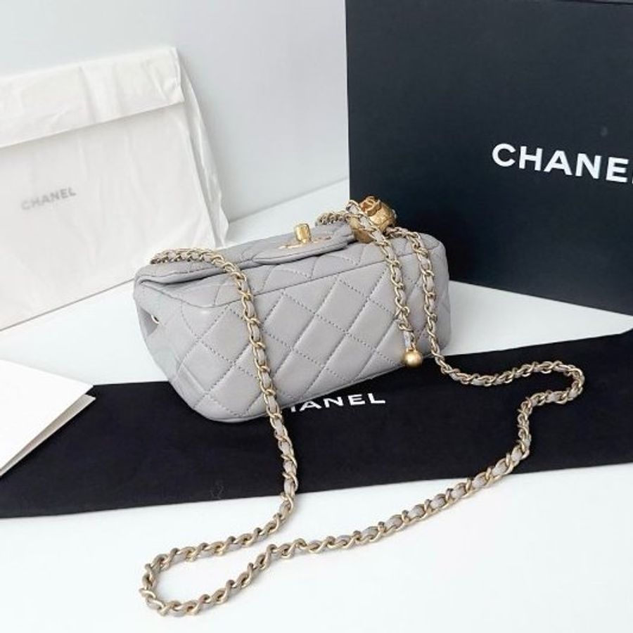芯片款 香奈兒/Chanel CF灰色金球方胖子鏈條包-3