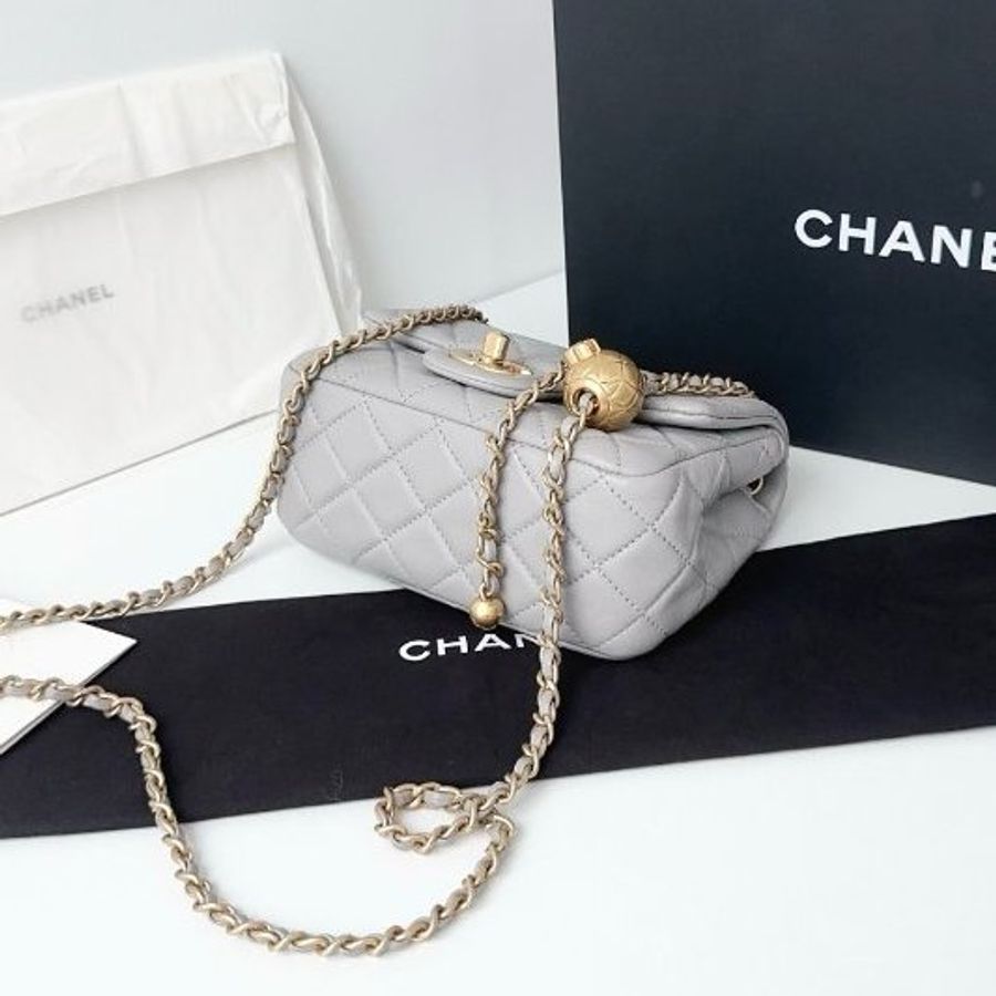 芯片款 香奈兒/Chanel CF灰色金球方胖子鏈條包-4