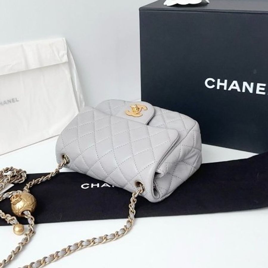 芯片款 香奈兒/Chanel CF灰色金球方胖子鏈條包-5