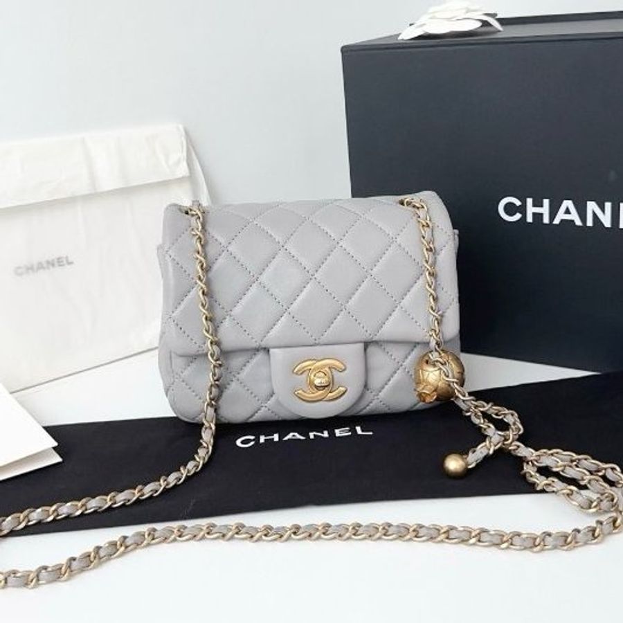 芯片款 香奈兒/Chanel CF灰色金球方胖子鏈條包-6